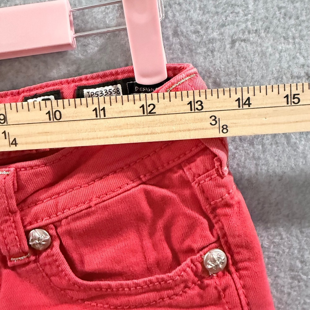 Vintage Y2K Miss Me Red Denim Shorts Embellished Rhinestone Flap Pocket Size 25 - Picture 4 of 7